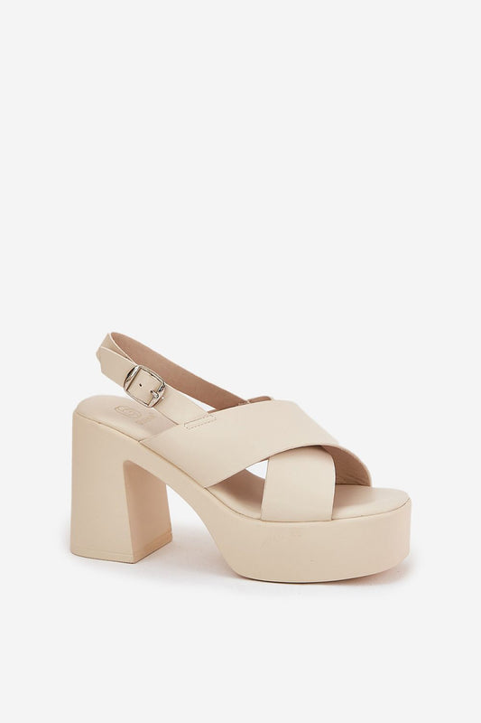 Stylish side view of luxury eco leather heel sandals with a wide strap design, presented by Step in Style.