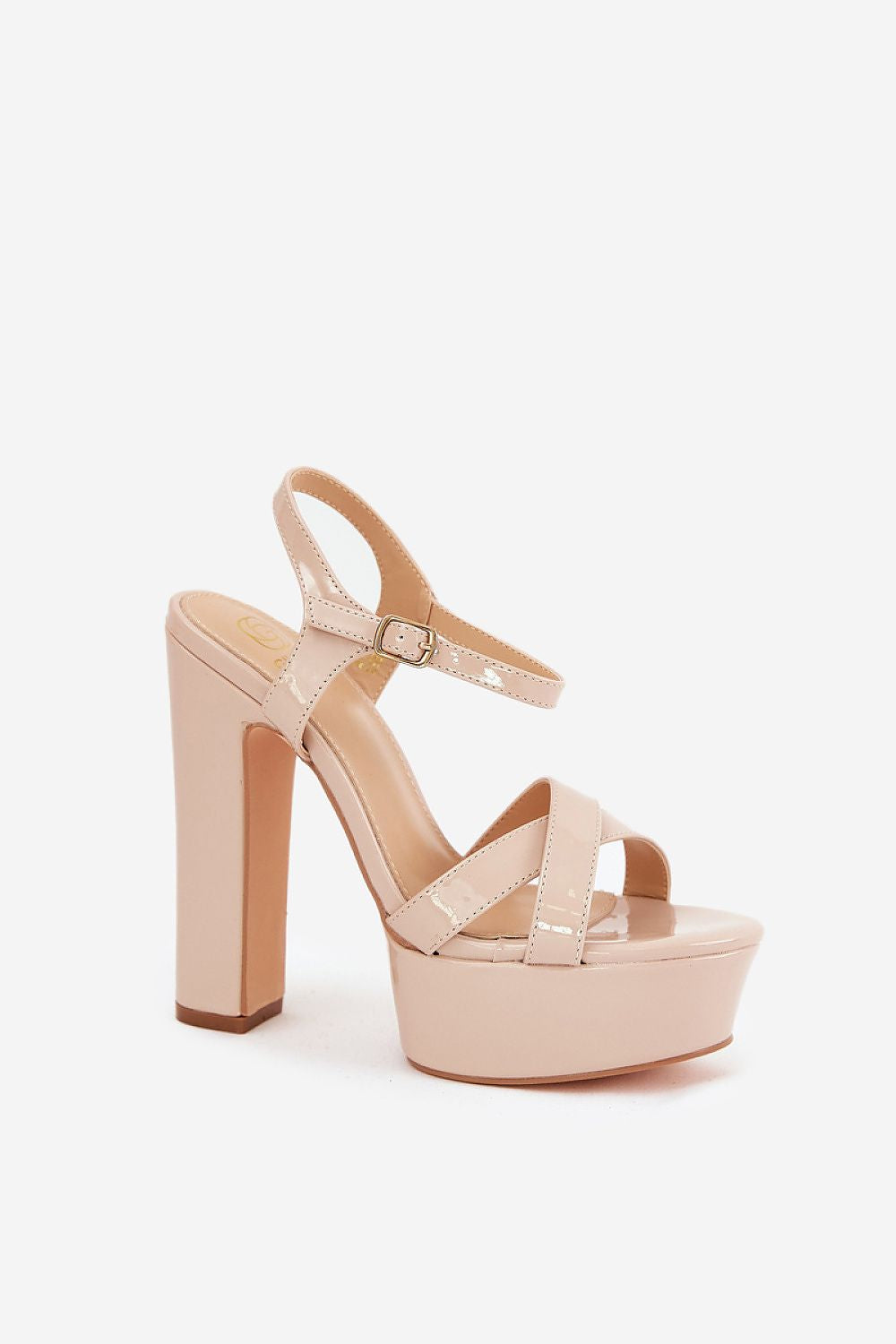 Step in Style luxury women's high block heel sandals in beige, showcasing an adjustable ankle strap and modern design for a sophisticated look.