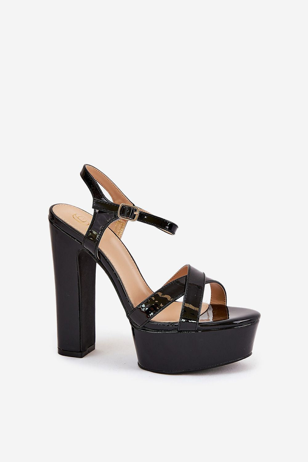 Step in Style luxury black high block heel sandals, featuring an adjustable ankle strap and stylish platform design, perfect for sophisticated occasions.