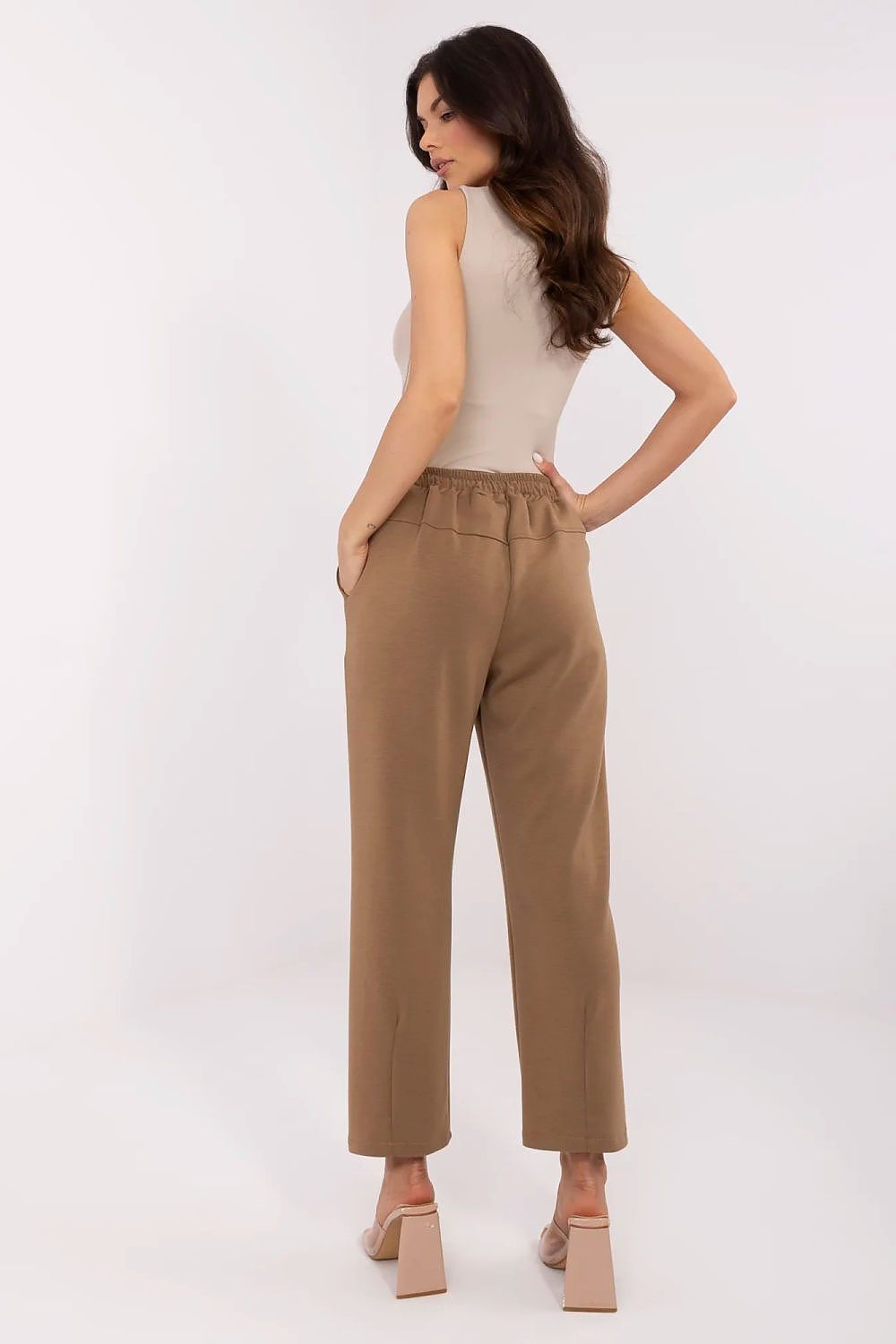 Stylish high waist tracksuit trousers for women by Italy Moda, showcasing a sophisticated back view with elegant pockets, perfect for casual and formal outfits.