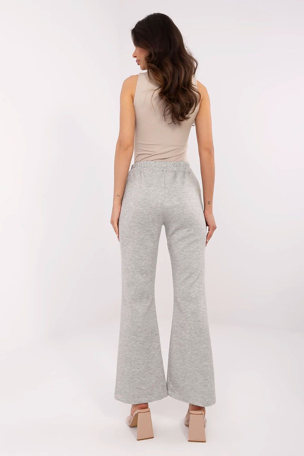 Elegant high waist bell-shaped sweatpants in grey by Italy Moda, featuring a comfortable elastic waistband and stylish wide legs, perfect for casual wear.
