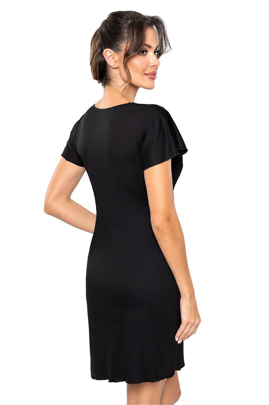 Elegant back view of a black lace-trimmed nightshirt by Donna, showcasing its flattering fit and soft fabric, perfect for a luxurious night's sleep.