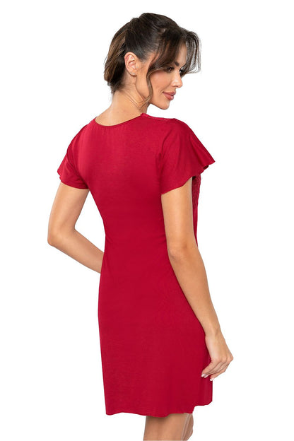 Back view of a luxurious red lace-trimmed nightshirt by Donna, designed for both comfort and style, perfect for an elegant nighttime look.