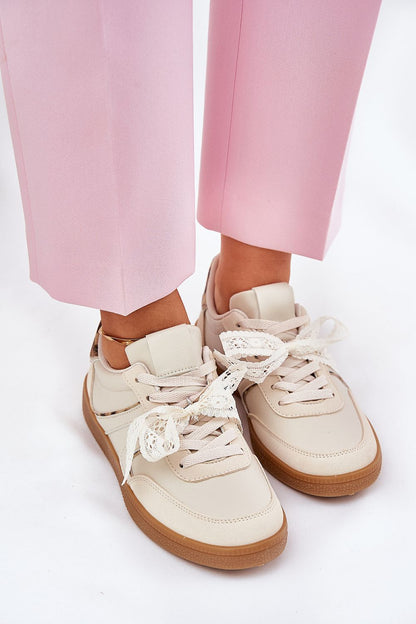 Sophisticated women's eco leather sneakers in a soft beige shade, showcasing a fashionable and comfortable design by Step in Style, ideal for everyday wear.
