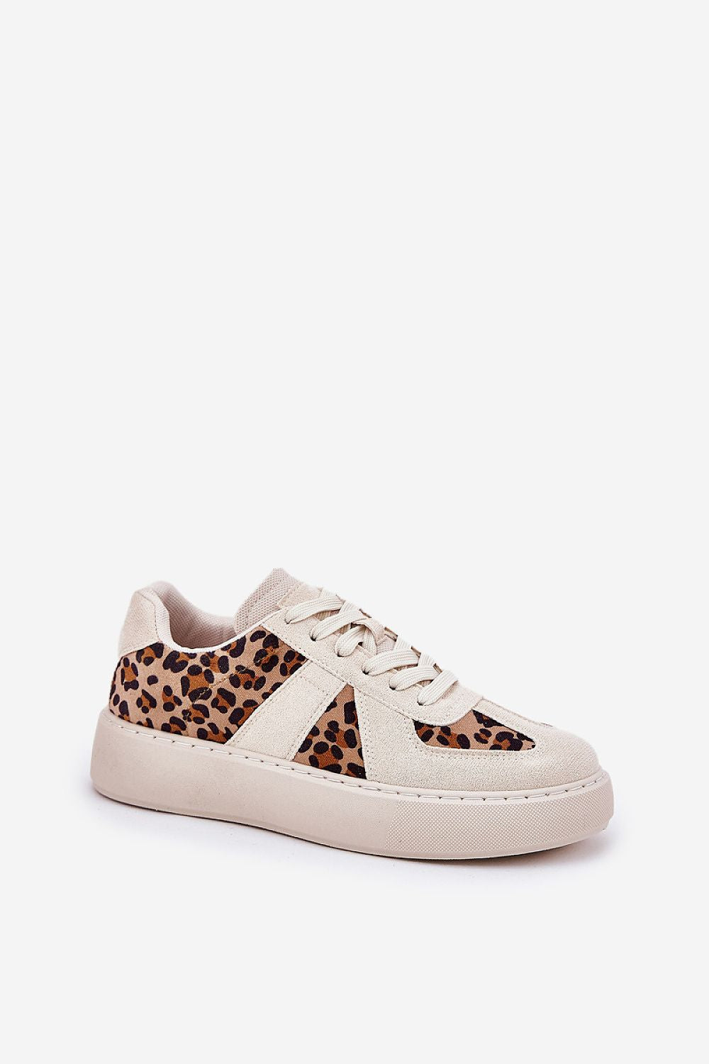 Fashionable cream and leopard print women's sneakers with an elevated sole, created by Step in Style.