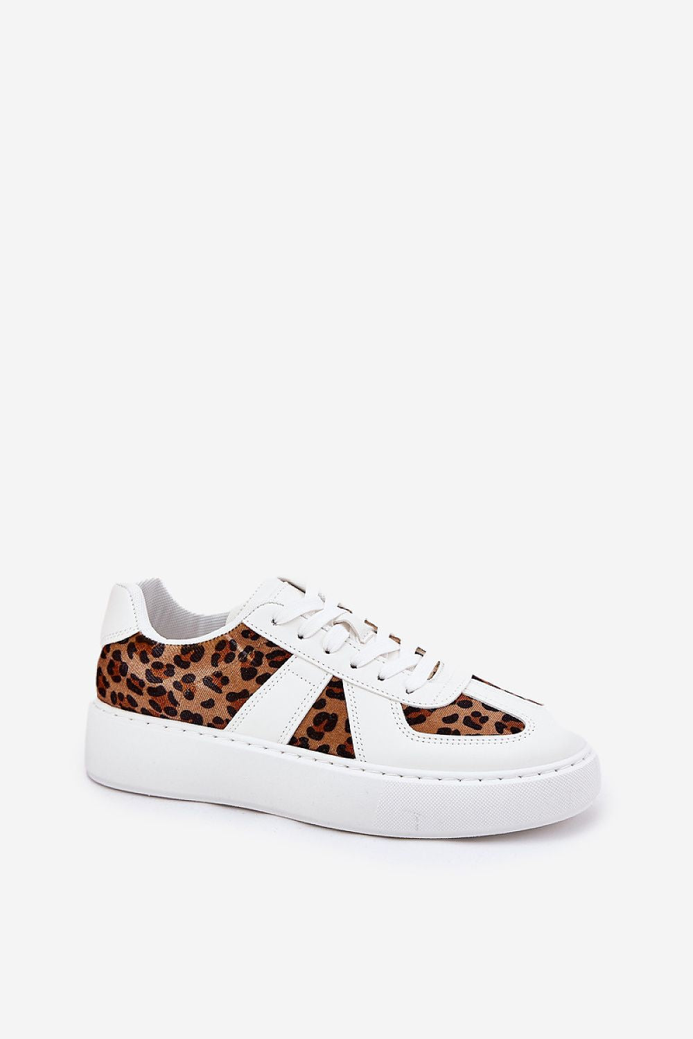 Side view of luxury women's leopard print sneakers by Step in style, crafted in eco leather, showcasing a modern and fashionable design.