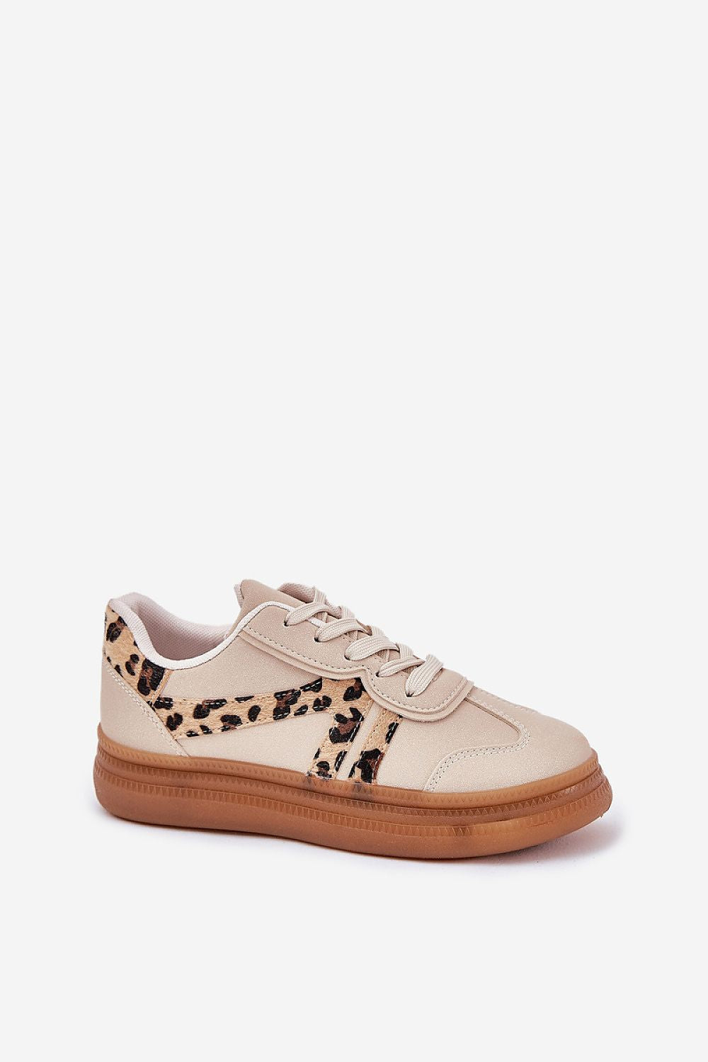 Chic women's platform sneakers in a sophisticated beige colour highlighted with leopard print, designed by Step in Style for a luxurious casual look.