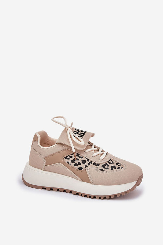 Elegant women's platform sports shoes in neutral tones featuring leopard print detailing, from Step in Style. Ideal for a chic yet casual look, blending fashion with comfort.