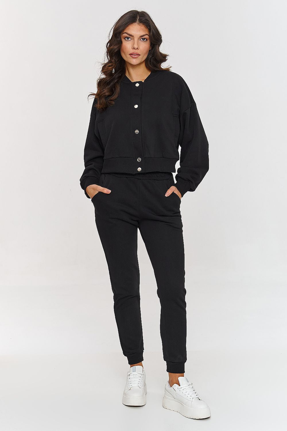 Chic striped top from Makadamia's 3-in-1 Cotton Tracksuit Set, designed for a luxurious everyday look.