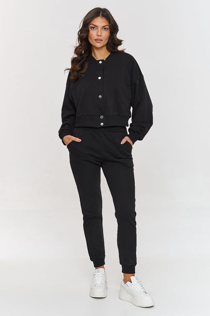 Chic striped top from Makadamia's 3-in-1 Cotton Tracksuit Set, designed for a luxurious everyday look.