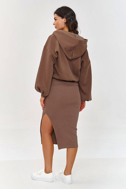 Close-up view of Makadamia's women's striped dress highlighting the side slit design for added femininity.