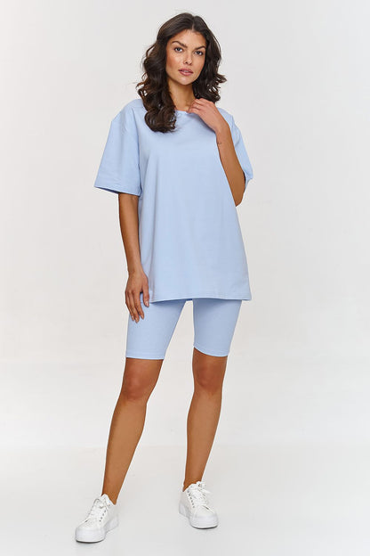 Elegant 2-piece cotton t-shirt and ribbed collar set by Makadamia, designed for a minimalist and comfortable summer look.