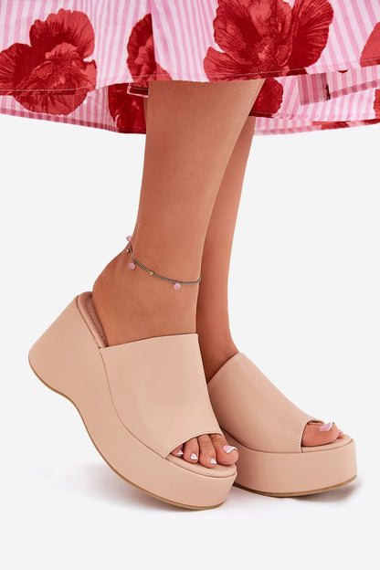 Elegant eco leather flip-flops by Step in Style featuring a chic 9cm wedge heel, perfect for pairing with summer dresses.