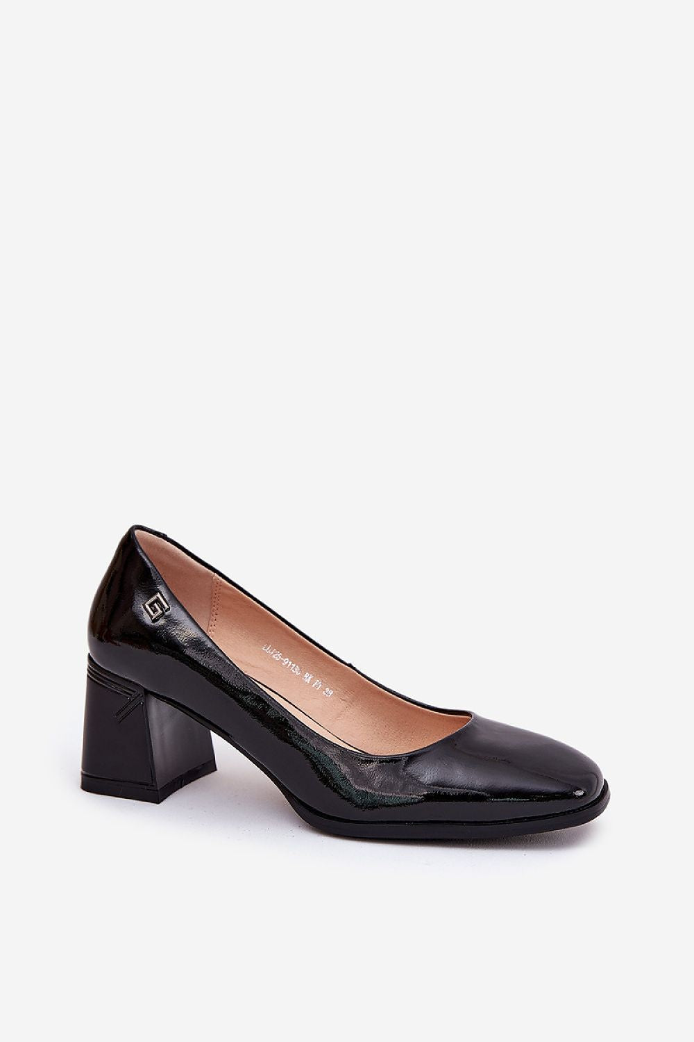 Stylish black natural patent leather block heel pumps for women by Step in Style, emphasising a contemporary design with a comfortable heel.