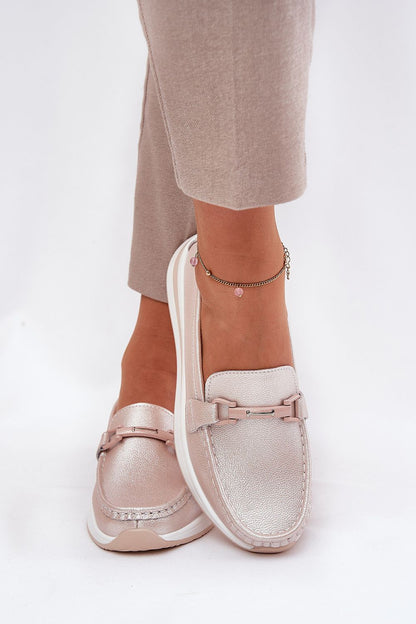 Luxury natural leather women's loafers by Step in Style featuring decorative detail and a comfortable 2 cm platform, perfect for elegant everyday styling.