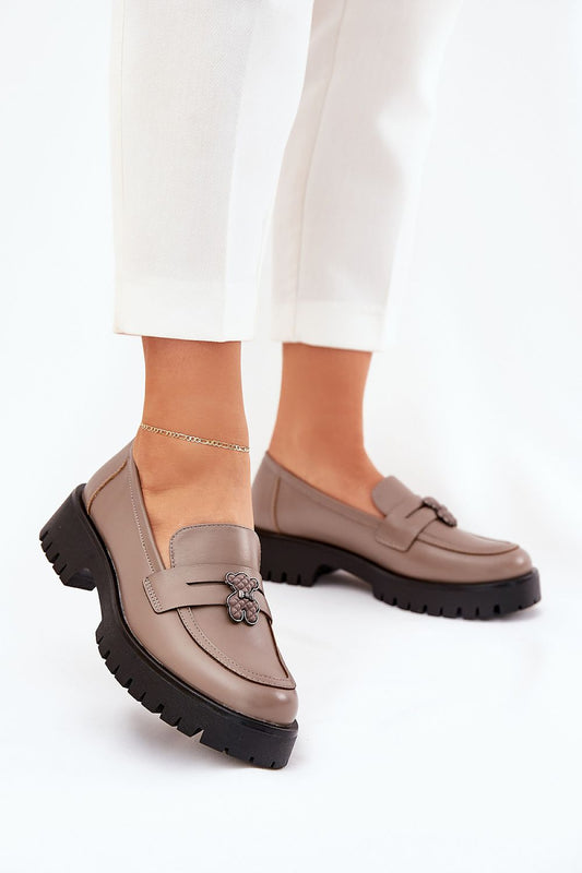 Luxurious women's natural leather moccasins featuring an elegant bear-shaped buckle by Step in Style, available in sizes EU 36-40.