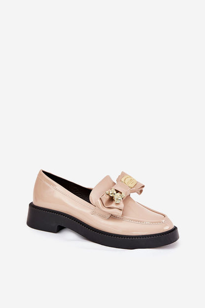 Elegant eco leather loafers by Step in Style featuring a decorative bow and teddy bear detail, perfect for sophisticated everyday fashion.
