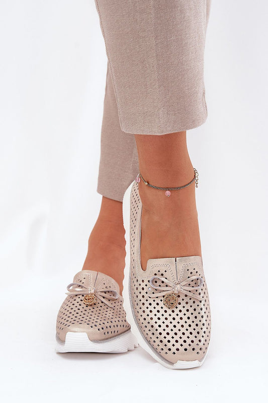 Elegant women's natural leather Oxford shoes with sequin platform by Step in Style, featuring a lacy upper, rounded toes for comfort, and delightful bow detail, perfect for sophisticated everyday wear.