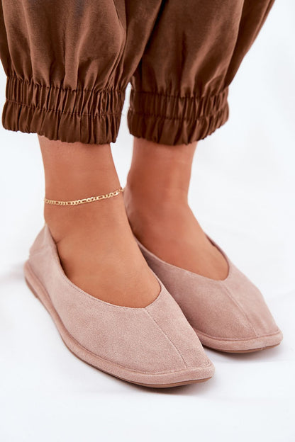 Close-up of the luxurious suede material of Step in Style's women's ballet flats, highlighting the plush texture and sophisticated craftsmanship.