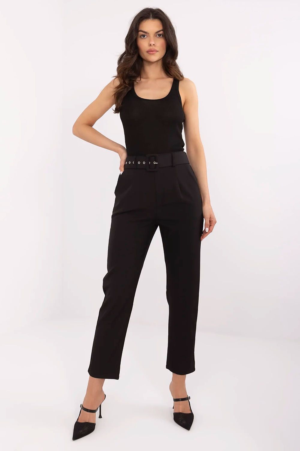 Elegant high-waist women's cigarette pants by NM, showcasing premium quality fabric with a smooth pattern, designed for style and comfort.