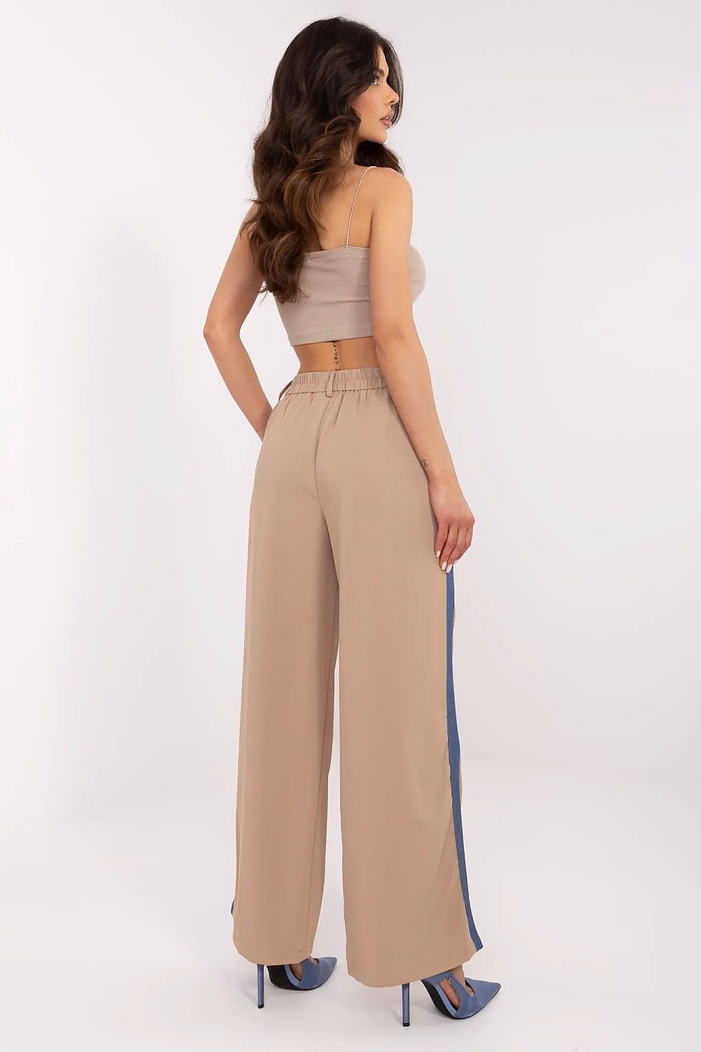 Stylish NM Women's Wide Leg Casual Pants, featuring a high waist and modern contrasting side stripes, ideal for fashion-forward women seeking comfort and elegance.