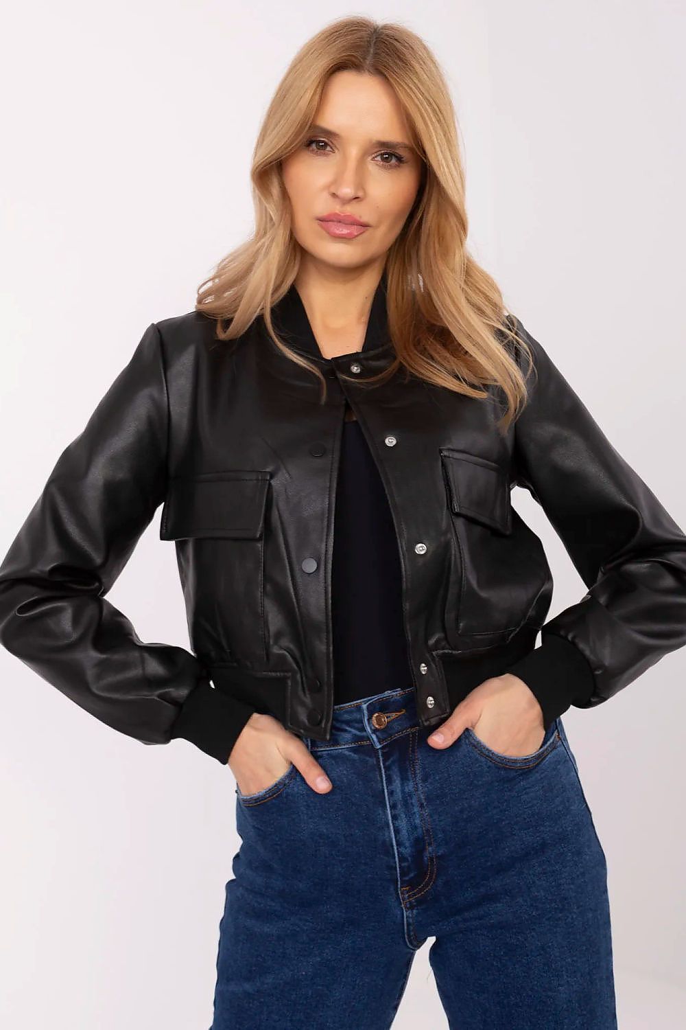 NM Luxury Women's Eco Leather Bomber Jacket - Stylish and Comfortable Design in Multiple Sizes, Perfect for Transitional Seasons.