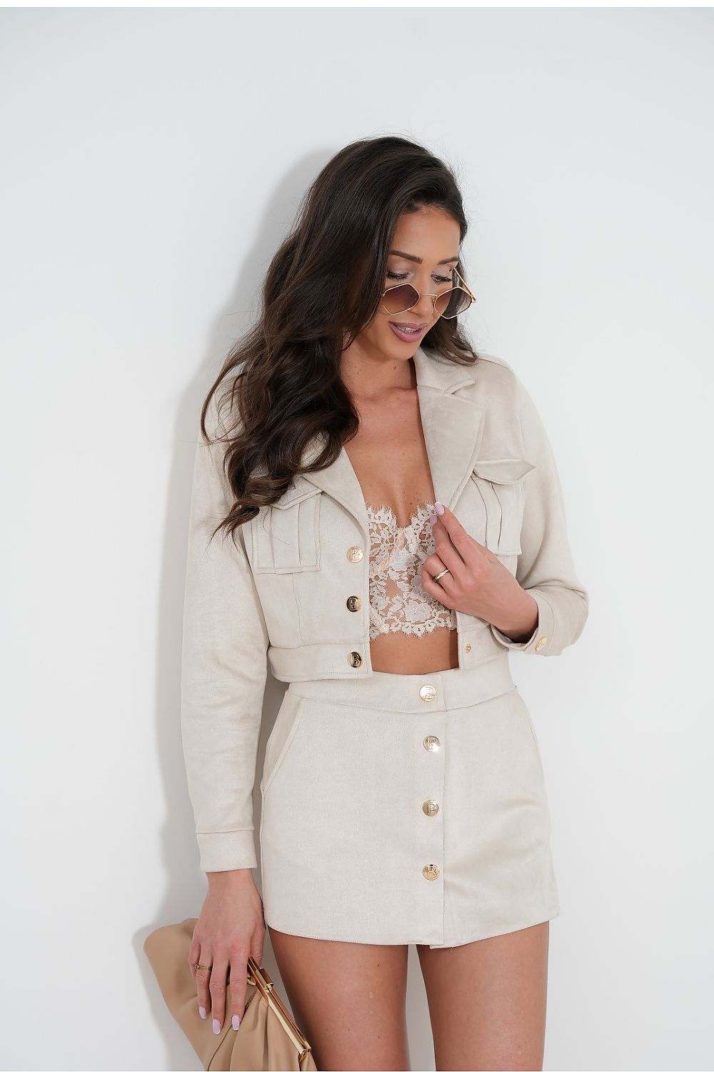 LaBalancia women's set highlighting the decorative skirt insert on the front of the stylish skirt shorts.