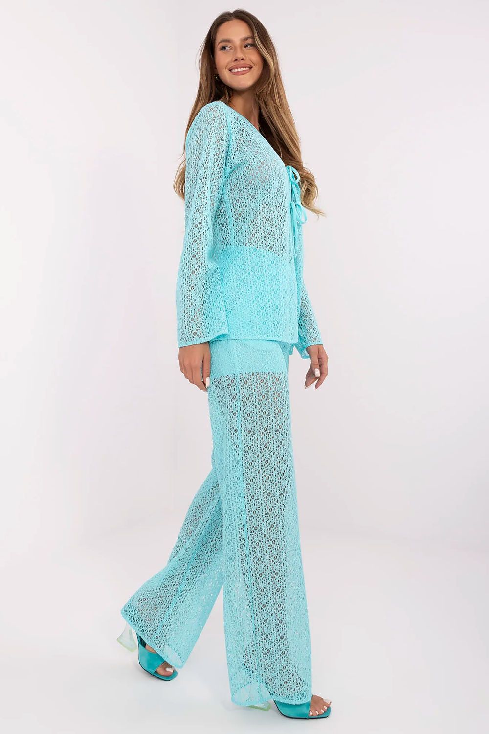 Elegant Lakerta openwork set for women displayed on a model, featuring a chic high-waisted design and breathable cotton blend fabric.