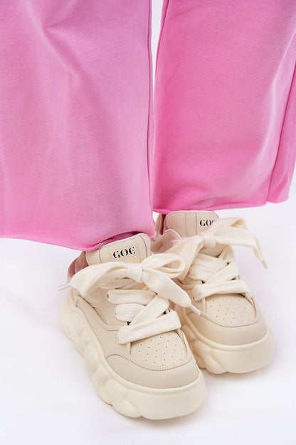 Chic GOE women's sneakers with a striking platform height of 5.5cm, crafted from premium leather with distinctive thick laces, offered by Step in Style for stylish comfort.