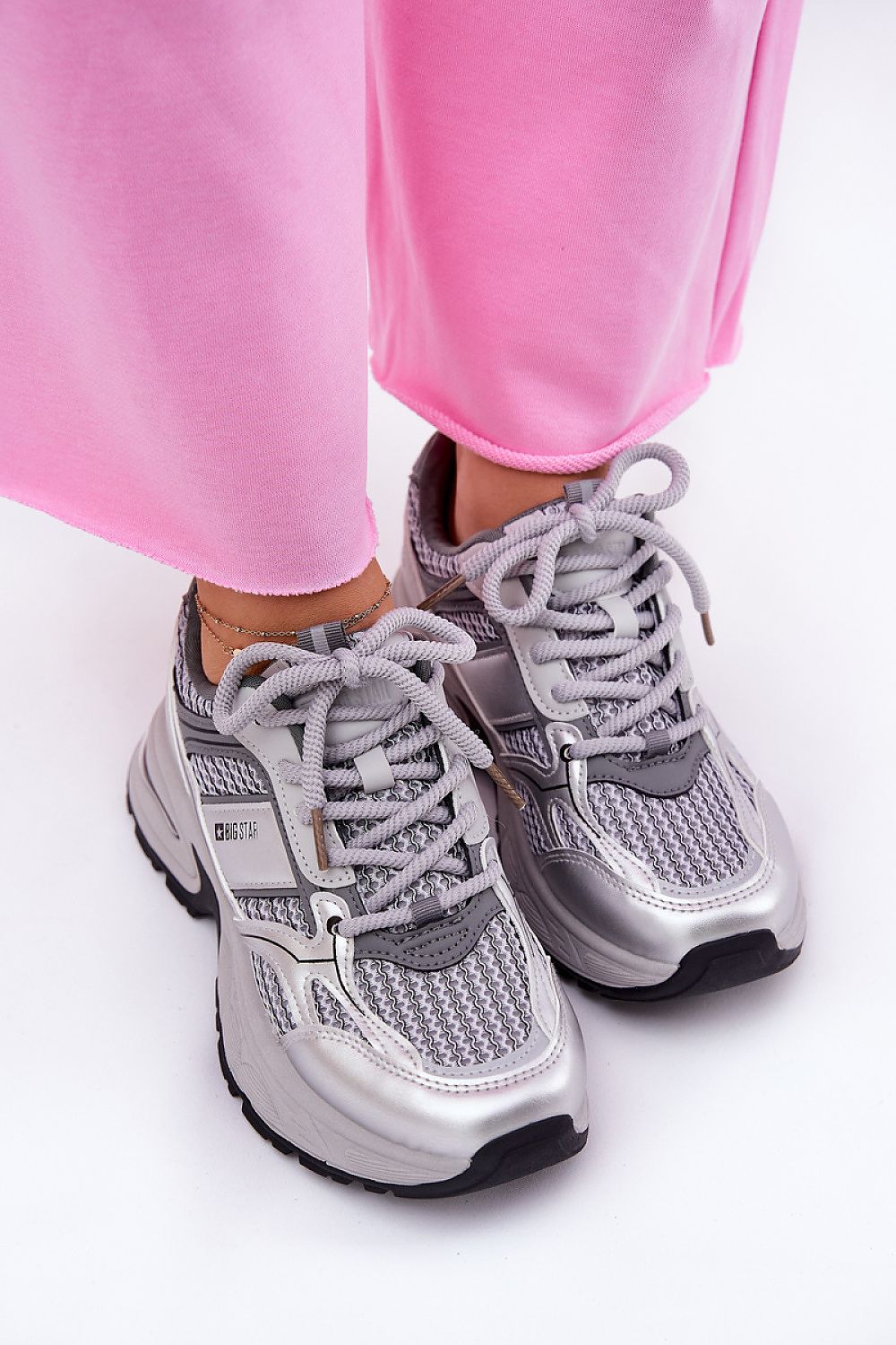 Elegant women's chunky sole sneakers from Step in Style, perfect for everyday wear with a combination of eco-leather and textile materials.