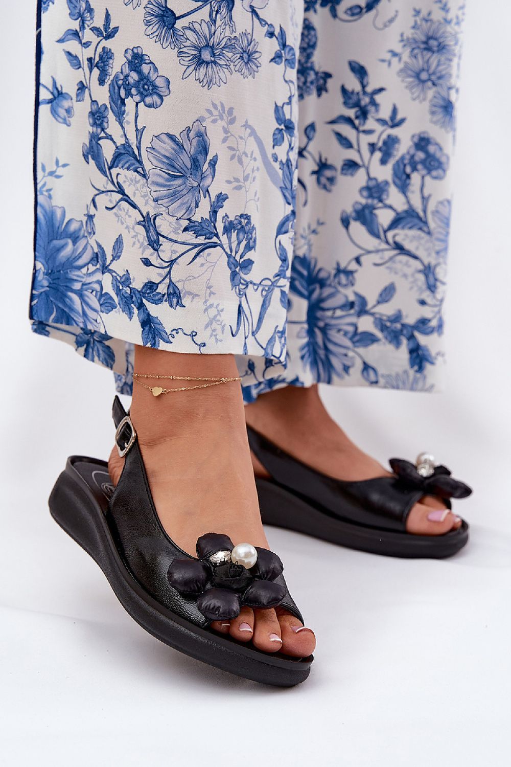 Elegant women's sandals by Step in Style, featuring decorative flower design, eco-leather material, and a comfortable 4 cm wedge heel, perfect for any stylish outfit.