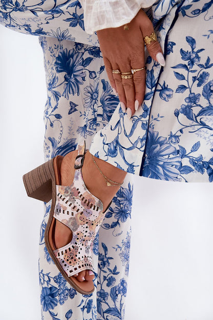 Side view of Jezzi Women's Eco Leather Heel Sandals, highlighting the chic 7.5 cm column-shaped heel, perfect for adding sophistication to any outfit, from Step in Style.