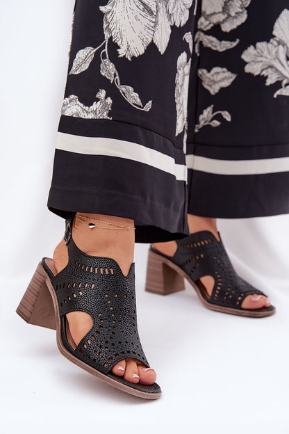 Elegant Jezzi Eco Leather Sandals on a 7.5 cm column-shaped heel, designed for comfort and style in every step.