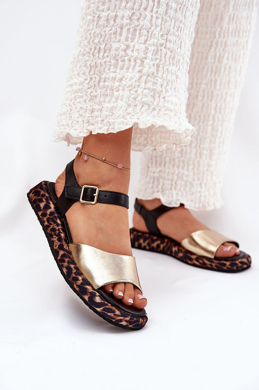 Elegant women's sandals by Step in style, crafted from natural leather with adjustable buckle, featuring a trendy animal pattern perfect for summer outings, available in EU sizes 36-40.