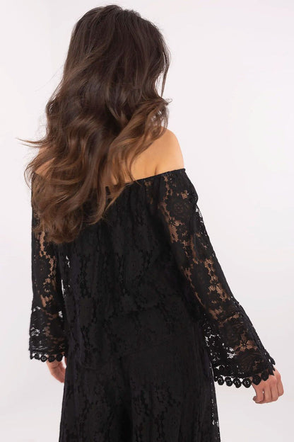 Elegant Lace Blouse with Spanish Neckline by Italy Moda, showcasing delicate lace craftsmanship and luxurious fit for a stylish feminine look.