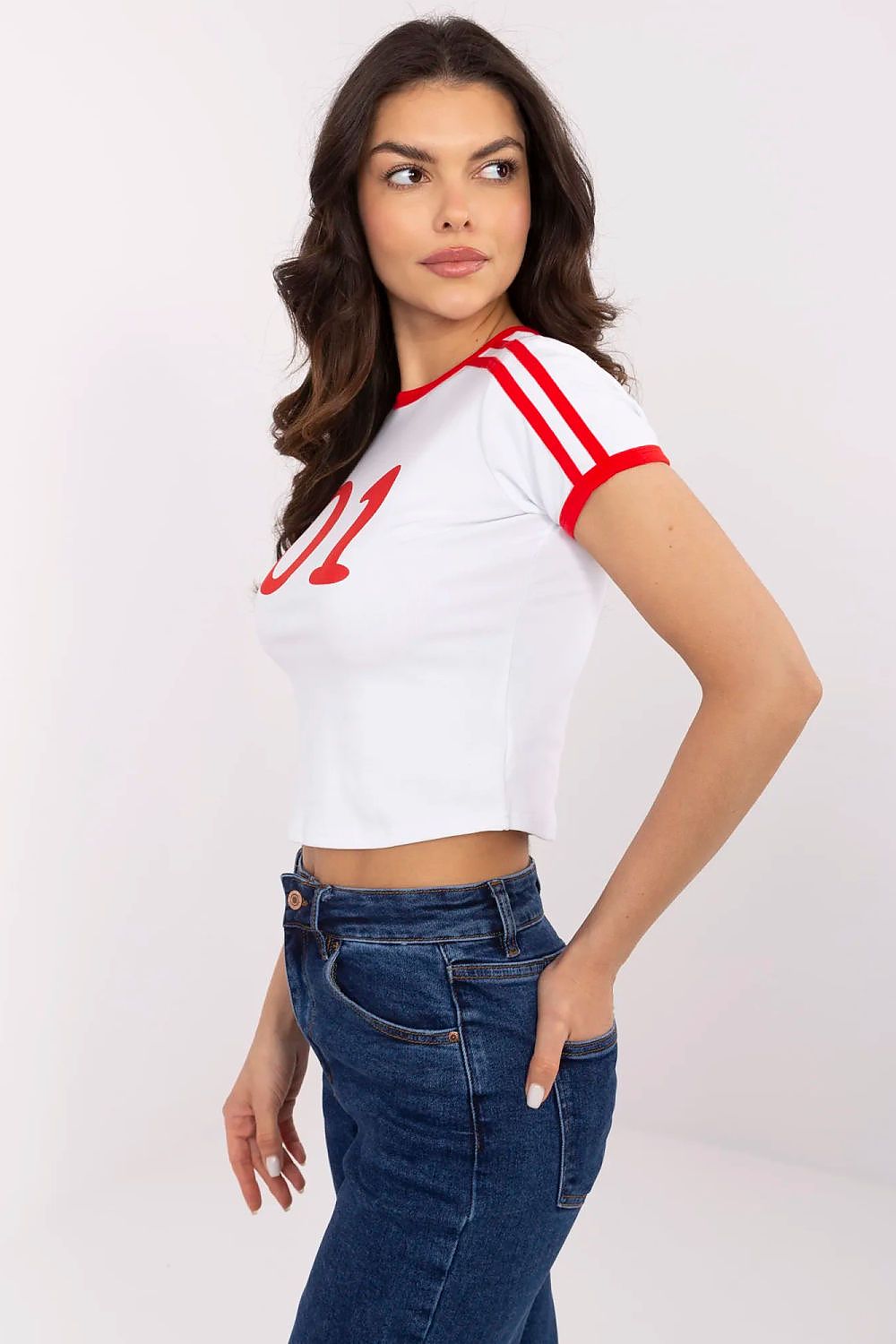Stylish short sleeve T-Shirt from NM for women, showcasing vibrant digital print and contrasting stripes, ideal for urban fashion and casual outings.