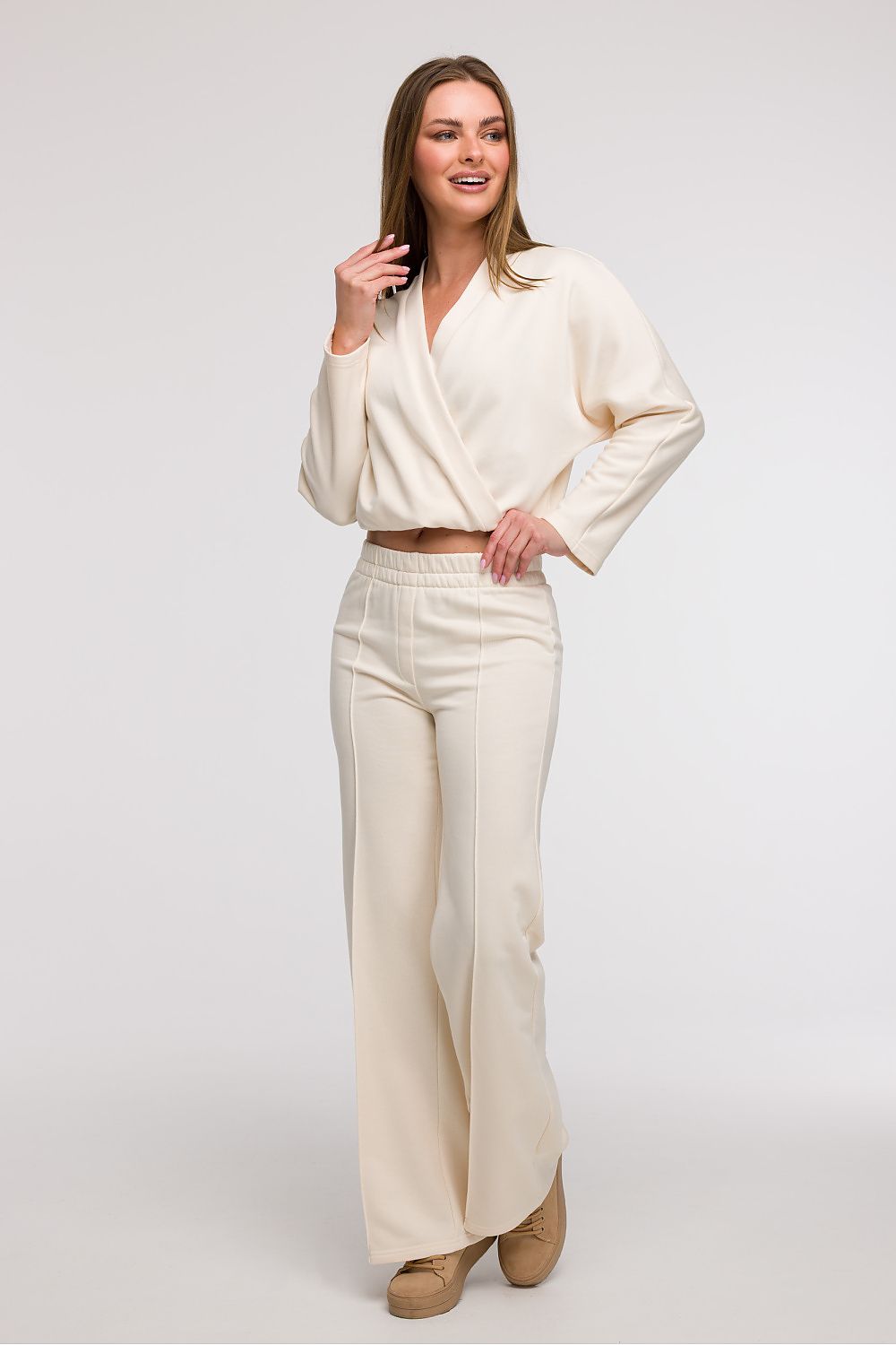 Luxurious BeWear wide leg sweatpants for women, featuring a stylish cotton blend perfect for casual and smart casual looks.