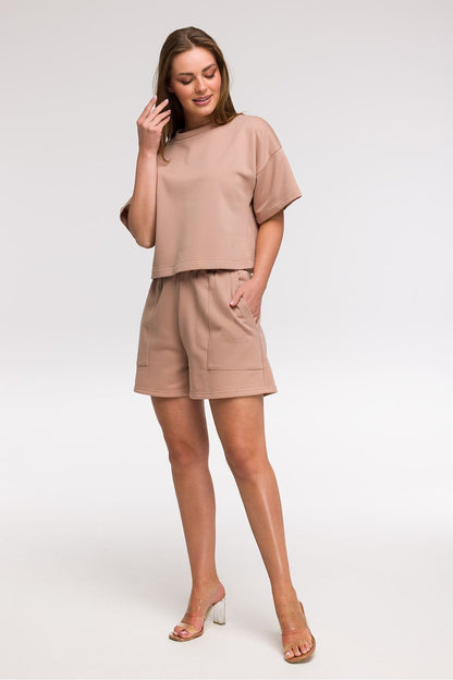 Luxurious BeWear Women's Cropped Blouse featuring a breathable cotton-polyester blend in a contemporary boxy fit, ideal for summer styling.