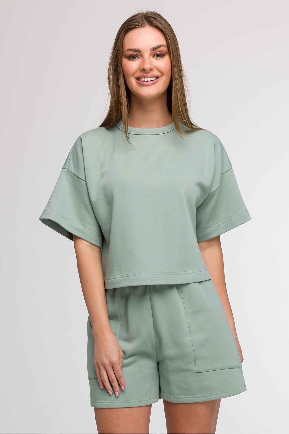 Refined BeWear Women's Cropped Blouse in cotton-polyester blend, highlighting the loose fit and comfortable short sleeves, perfect for warm weather.