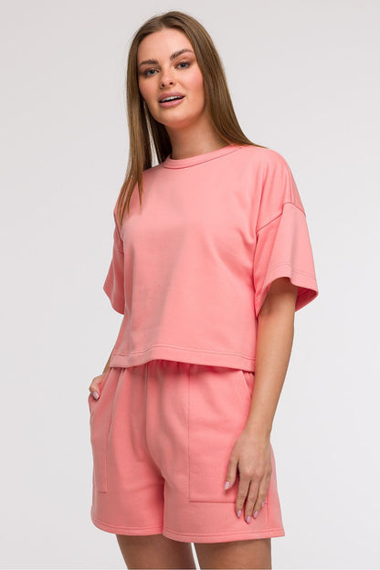 Elegant BeWear Women's Cropped Blouse, featuring a boxy fit in breathable cotton-polyester blend, ideal for summer styling.