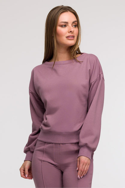 Feminine open back sweatshirt blouse by BeWear showcasing elegant design and loose oversized fit for chic comfort in every wear.