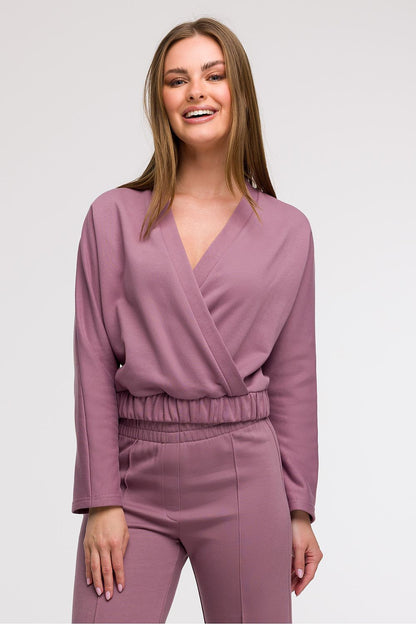 Elegant V-Wrap Blouse by BeWear, showcasing a sophisticated front wrap design in a comfortable cotton blend, ideal for a chic everyday look.