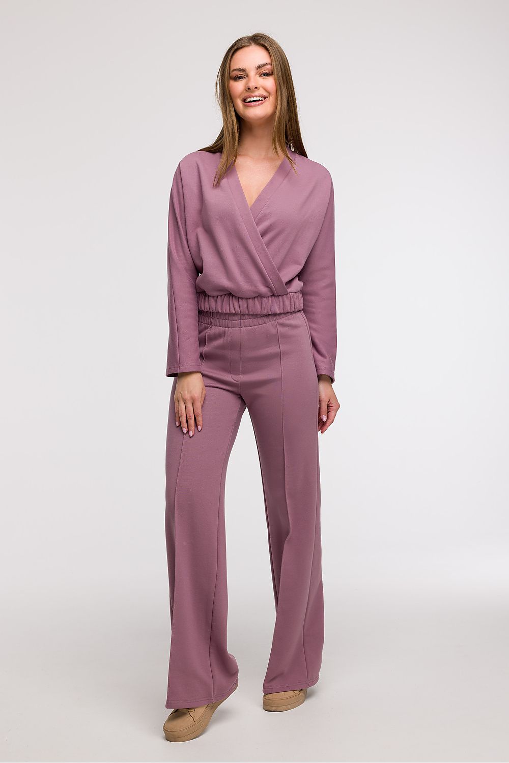 Close-up of the Elegant Women's V-Wrap Blouse by BeWear, highlighting exquisite craftsmanship and soft texture, perfect for adding elegance to any outfit.