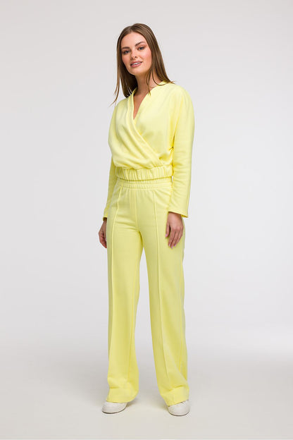 Elegant Women's V-Wrap Blouse by BeWear in a luxurious cotton blend, showcasing a flattering V-neck design and loose fit perfect for pear-shaped figures.