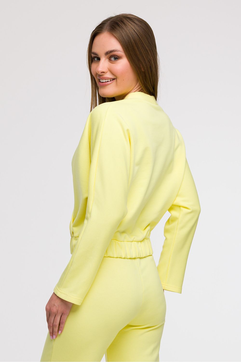 Stylish front view of the Elegant Women's V-Wrap Blouse by BeWear, featuring long sleeves and an elastic waistband for a sophisticated yet comfortable look.