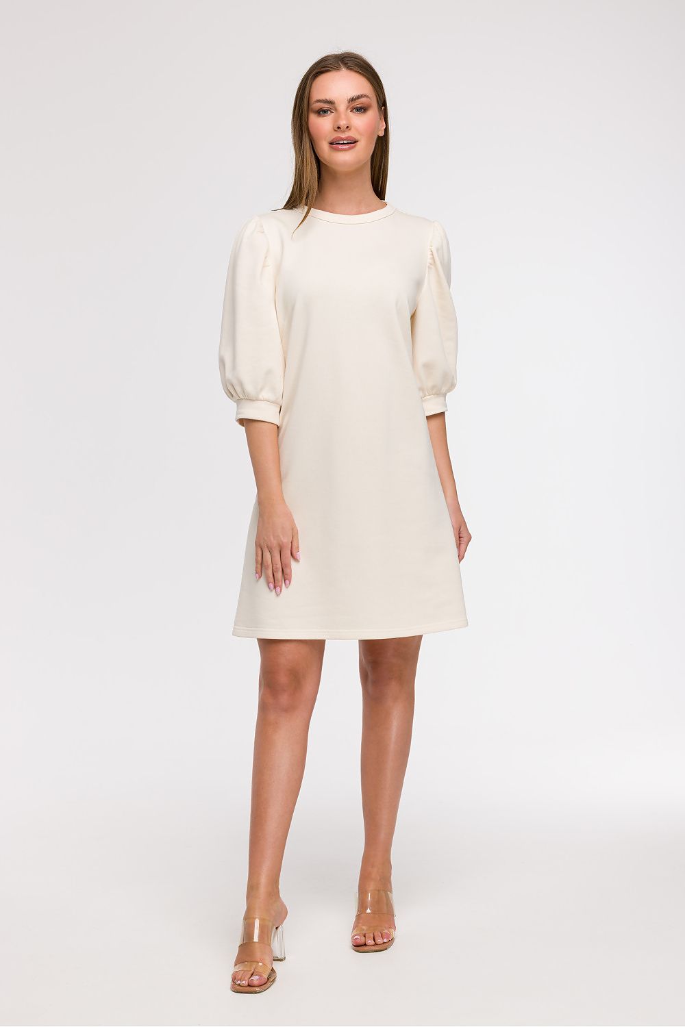 Elegant A-Line Daydress by BeWear, showcasing the lightweight cotton fabric draping beautifully with 3/4 puff sleeves, perfect for summer occasions.