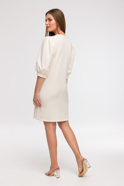 Close-up of the A-Line Daydress by BeWear highlighting the delicate round neckline and airy cotton material, ideal for warm-weather styling.