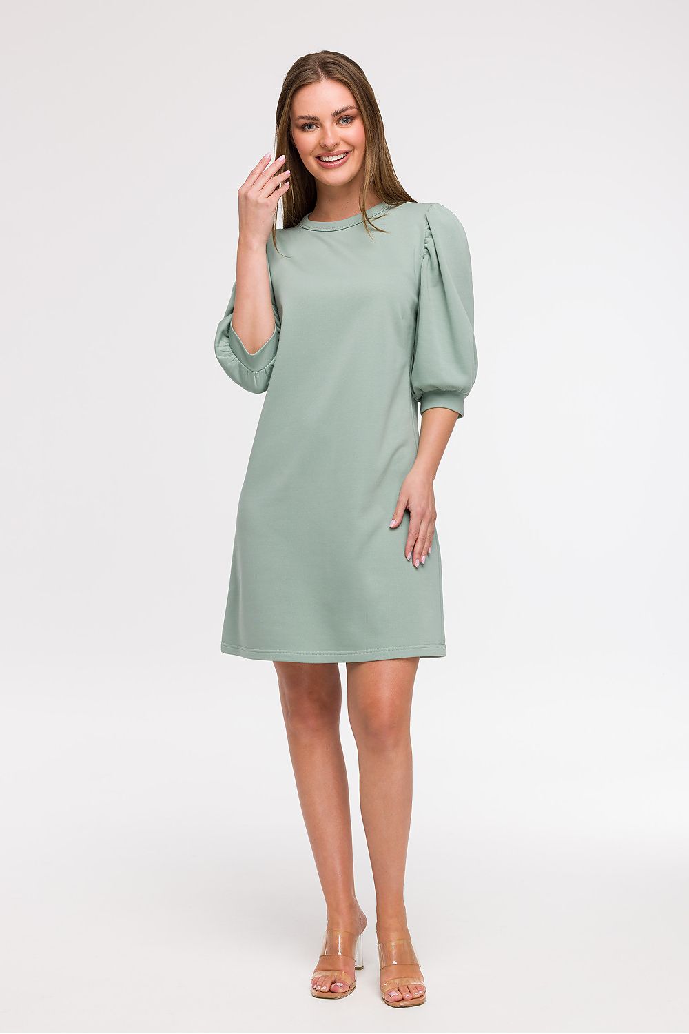 Close-up of the luxurious round neckline of the BeWear A-Line Daydress, highlighting the craftsmanship and soft cotton fabric.