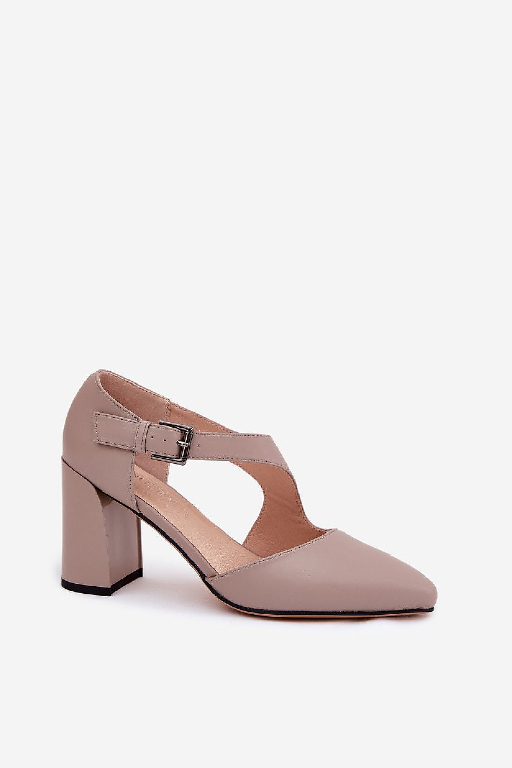 Elegant almond toe block heel pumps from Step in Style, crafted from luxurious natural leather, perfect for sophisticated occasions.