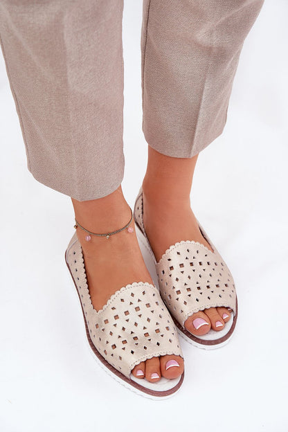 Luxury Women's Natural Leather Ballet Flats with Open Toes from Step in Style showcase an elegant lacy pattern, perfect for sophisticated everyday wear.